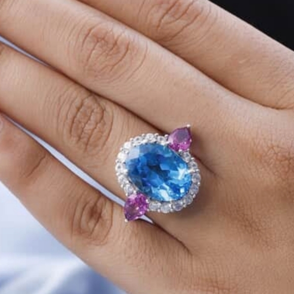 Caribbean Quartz Ring in Platinum over 925. Size 7! NEW - Picture 7 of 15